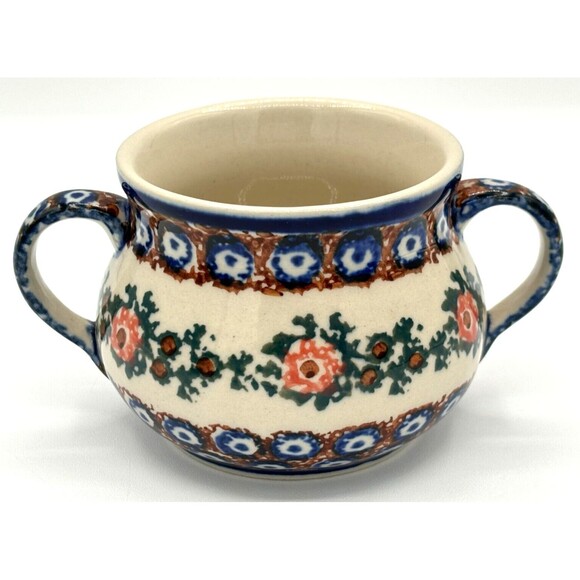 Polish Pottery Blue Rose Creamer & Sugar Bowl Artisan Made U-3/47 Signed Labeled - Picture 14 of 16